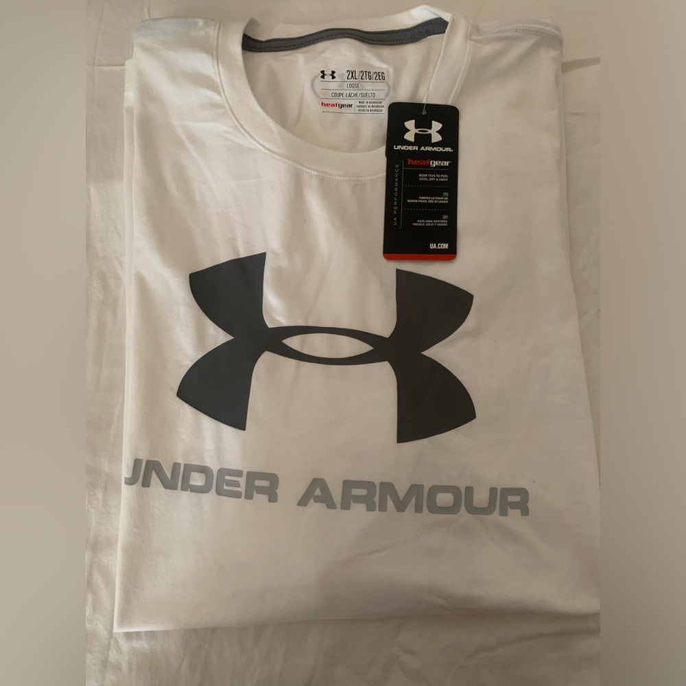 Under Armour Sportstyle Logo T-Shirt - White / Graphite - New  2XL Heat gear